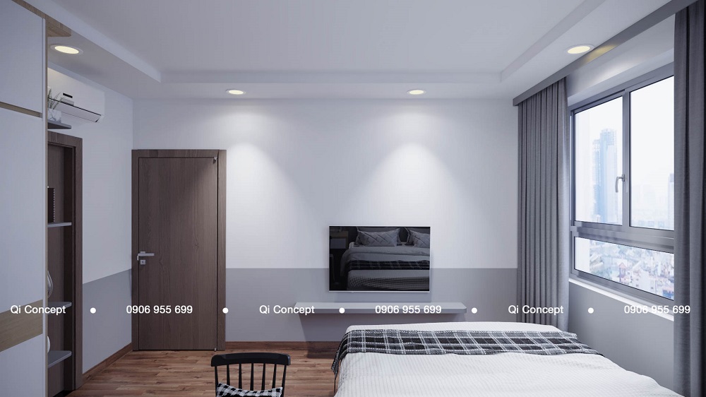 Tivi được đặt cuối giường để relax với những bộ phim