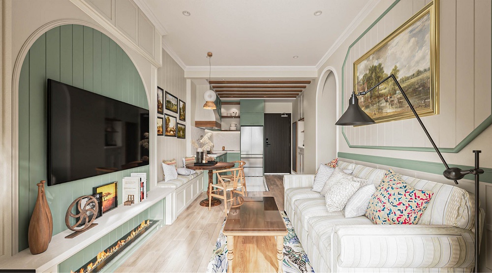 Tổng quan căn hộ American country nhìn từ cửa chính