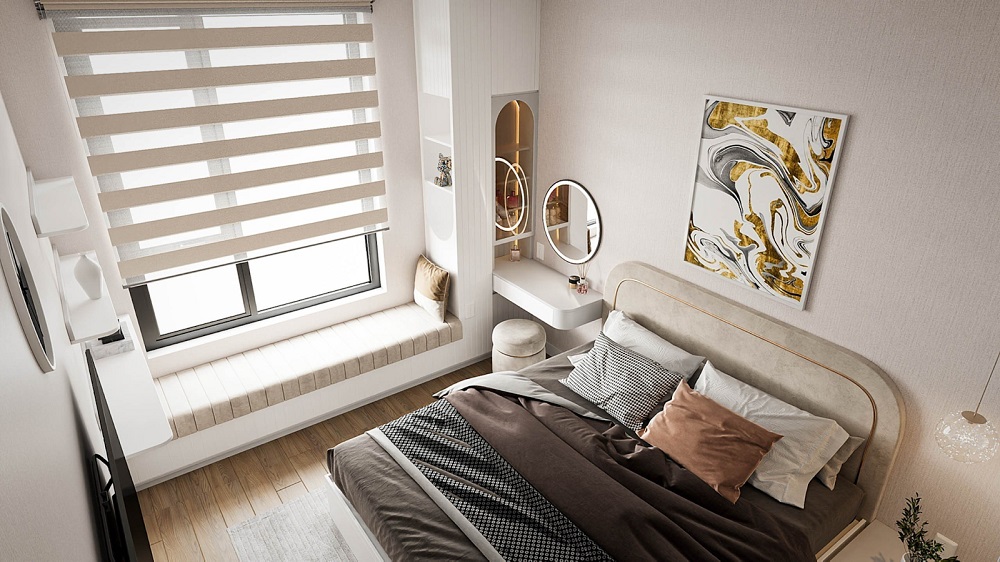 Phòng ngủ master trong thiết kế nội thất căn hộ Thảo Điền Green Quận 2