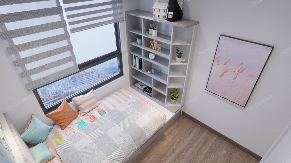 Phòng ngủ thiếu nữ tươi sáng với gam trắng, hồng, xanh nữ tính