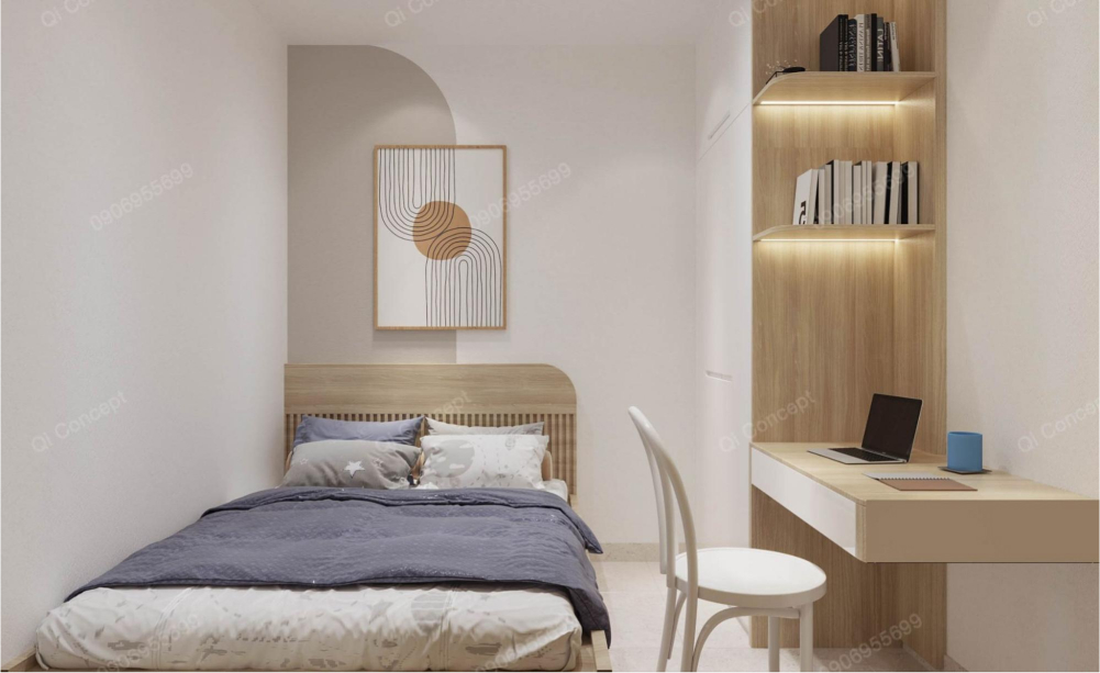 Phòng ngủ phụ thiết kế đơn giản hơn nhưng vẫn rất có gu Phòng ngủ phụ trong gói báo giá thiết kế căn hộ Q7 Riverside.