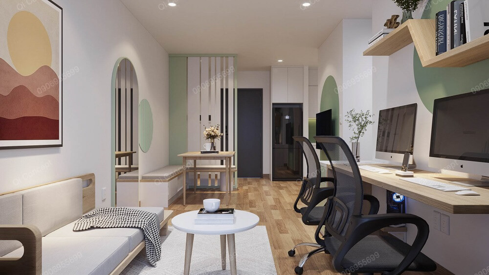 Bố trí công năng phòng khách hợp lý giúp căn hộ thoáng đãng, không bí bách