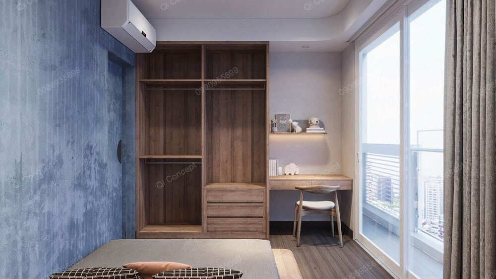 Không gian phòng ngủ master được bố trí các đồ nội thất phù hợp với công năng sử dụng