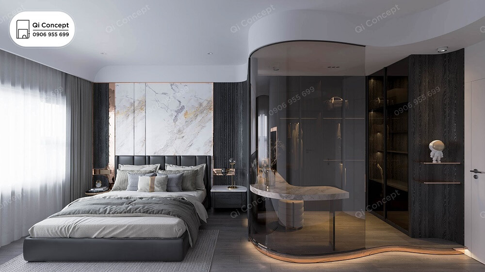 Không gian phòng ngủ tích hợp phòng thay đồ tiện nghi