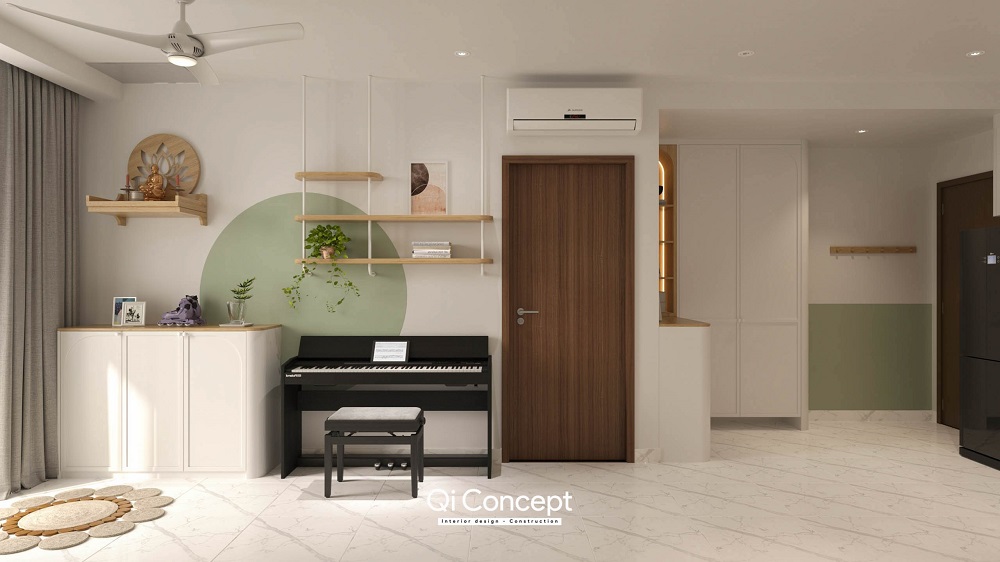 Nội thất được chọn lựa tỉ mỉ với kiểu dáng đơn giản, tone trắng chủ đạo mang đến sự sang trọng