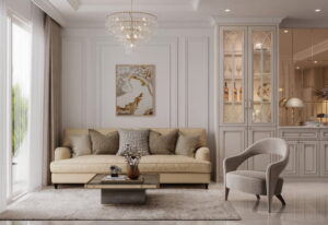 Không gian phòng khách mang phong cách tân cổ điển hiện đại