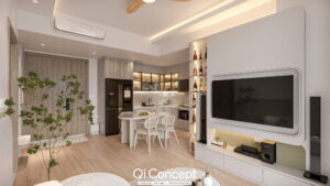 Khu vực ăn uống được đặt ngay bên cạnh không gian phòng khách