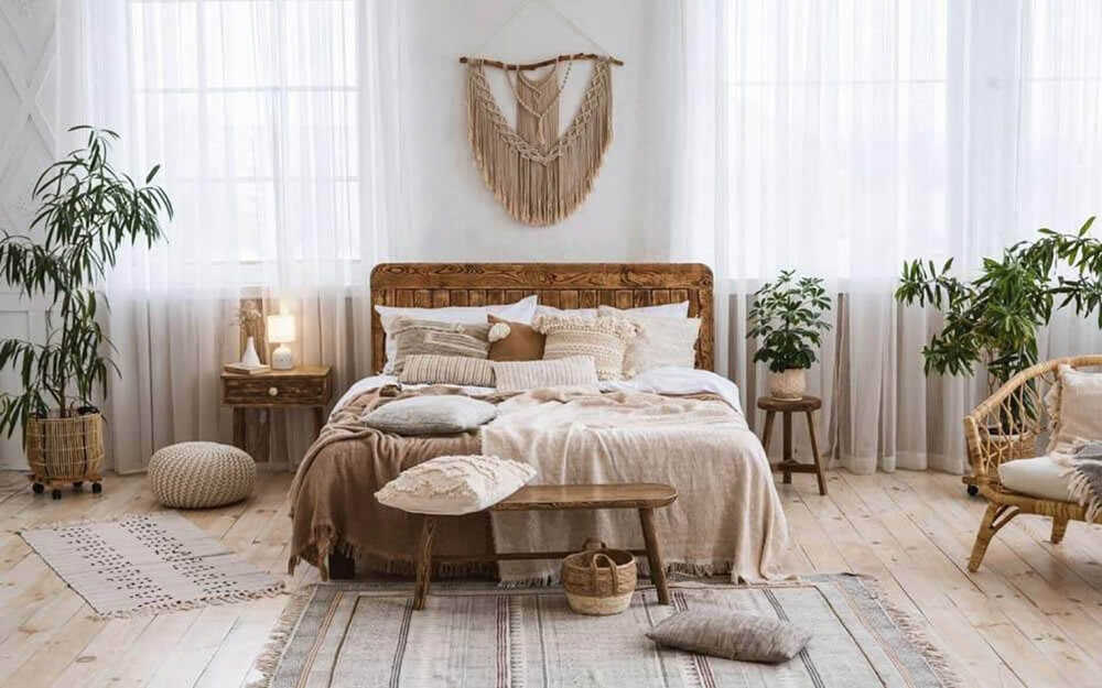 Phòng ngủ được trang trí theo phong cách đồng quê Bohemian.