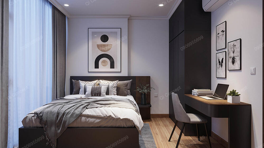 Phòng ngủ phụ được tích hợp thêm một gốc làm việc nhỏ