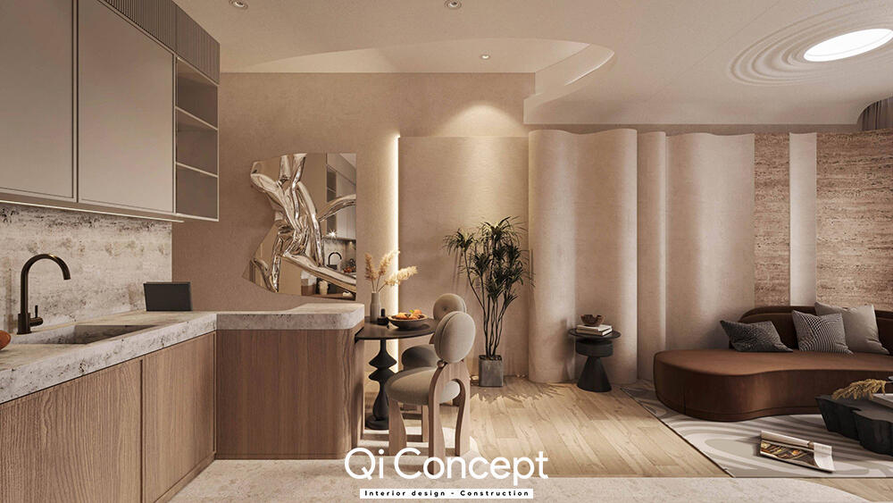 Khu vực bếp được thiết kế đơn giản và nhỏ gọn