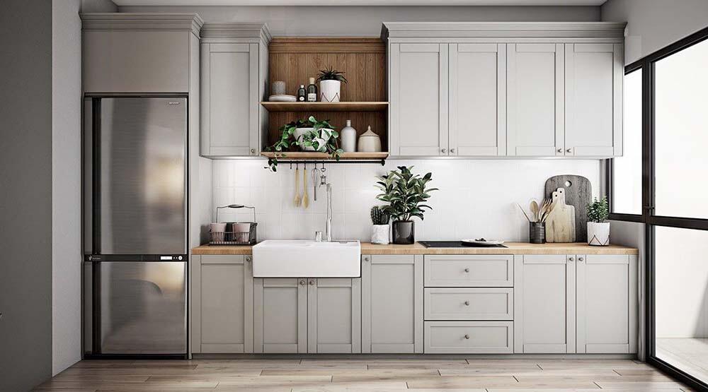 Mẫu bếp thẳng là một cách bố trí bếp trong căn hộ chung cư phổ biến.