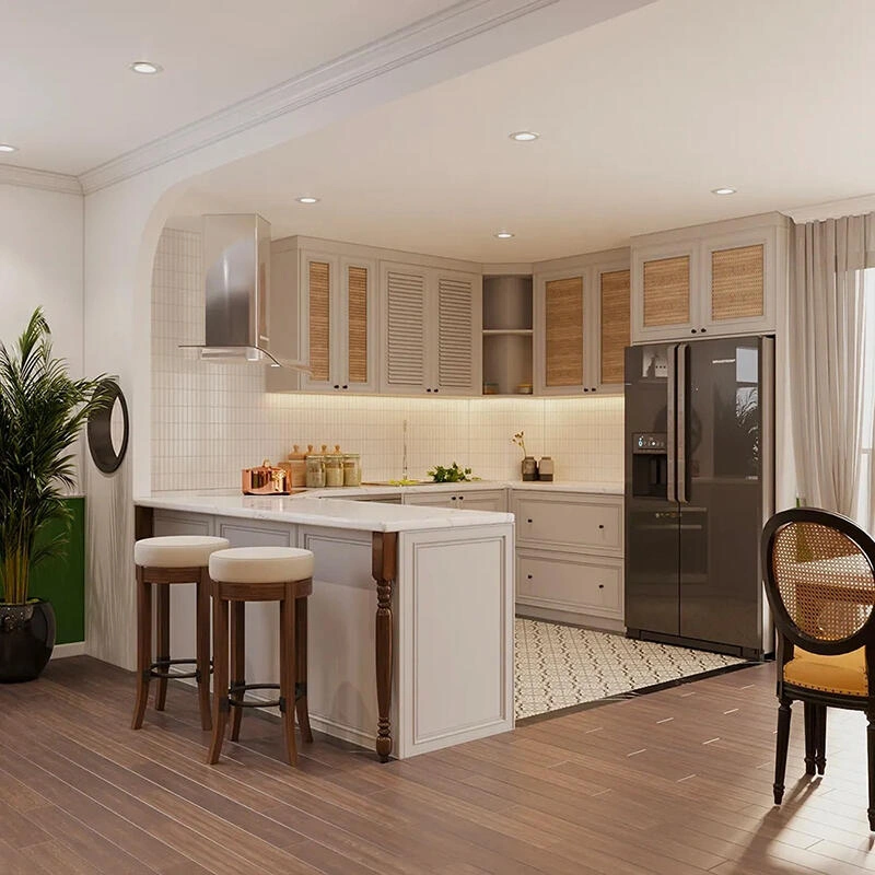 Khu bếp trong một căn hộ được thiết kế chung cư phong cách indochine.