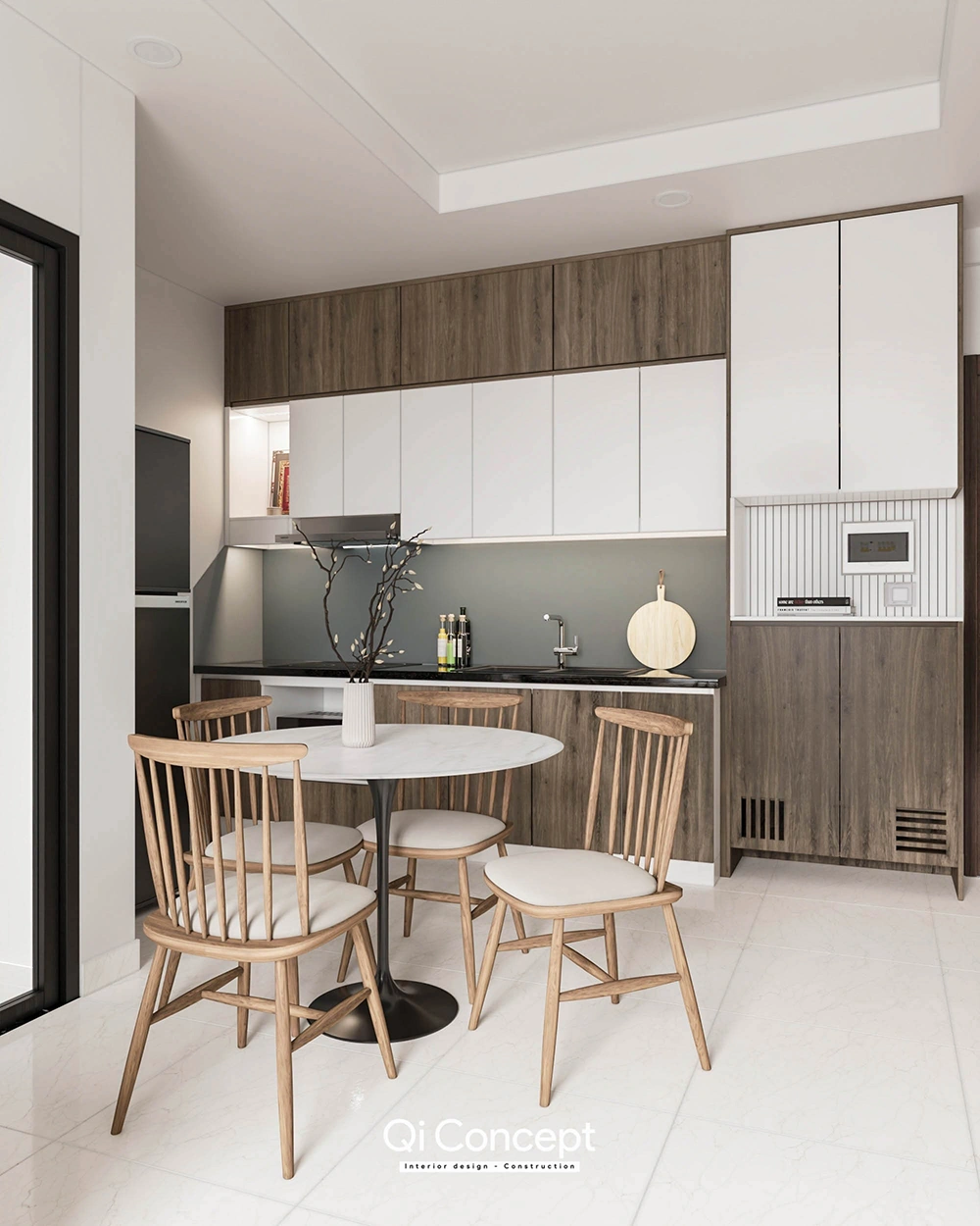 Mẫu thiết kế nội thất phòng bếp căn hộ 4 ngủ