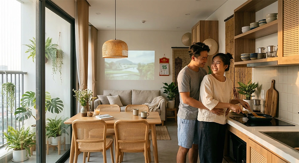 Không gian mở mang lại sự lãng mạn và gắn kết tuyệt vời cho các cặp vợ chồng trẻ