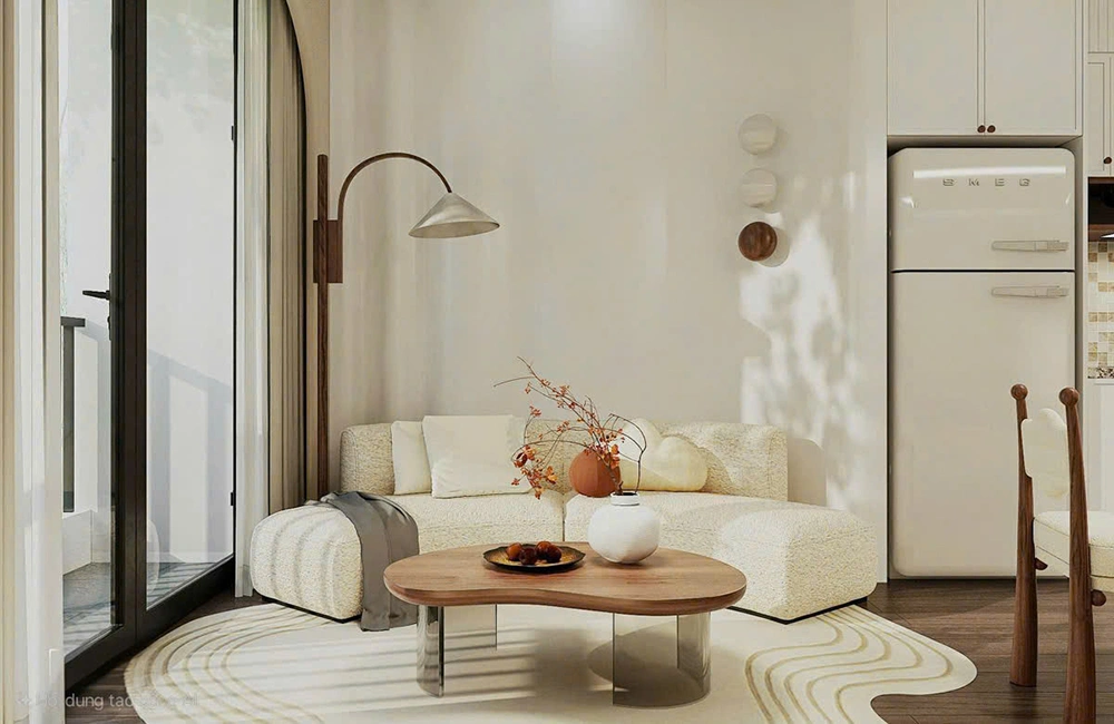 Phối màu nhấn trong nội thất căn hộ 68m2.