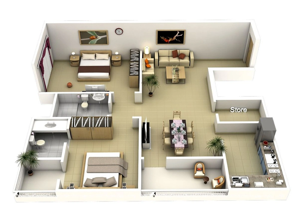 Layout phổ biến cho căn hộ 75m2