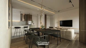 Thiết kế mang vẻ đẹp hiện đại, tinh tế với các đường nét gọn gàng, màu sắc trung tính và vật liệu cao cấp