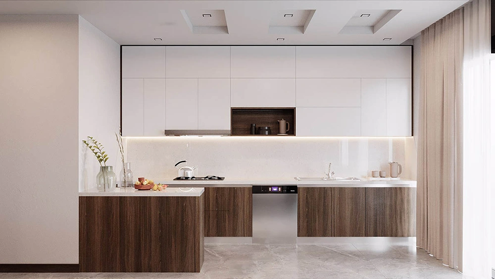 Mẫu bếp chữ I hiện đại, tối giản