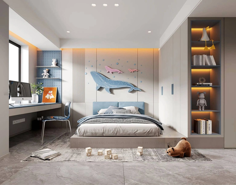 Mẫu phòng ngủ nhà ống 4m cho bé trai và bé gái