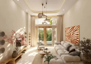 Mẫu thiết kế nội thất phòng khách có cầu thang