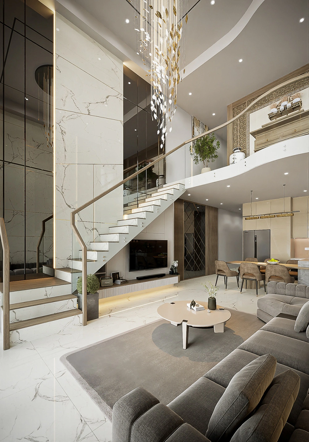 Mẫu phòng khách nhà ống 5m liền bếp