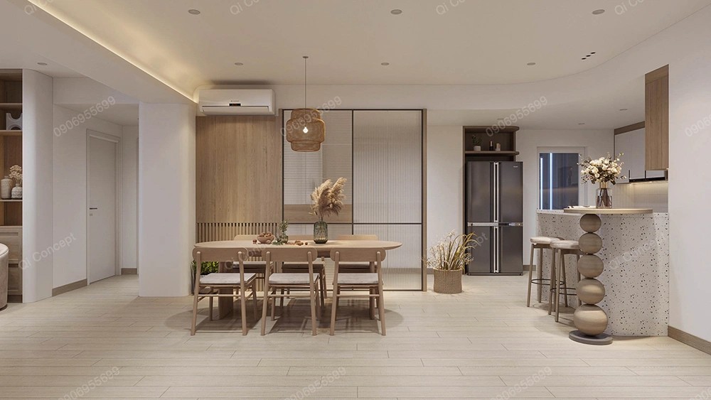 Mẫu thiết kế nội thất phòng khách bếp căn hộ Sky Garden