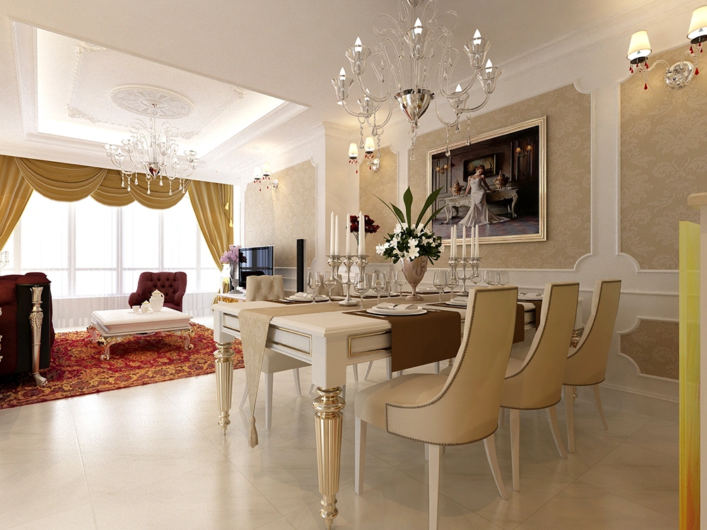 Mẫu thiết kế nội thất nhà cấp 4 tân cổ điển với bàn ăn sang trọng