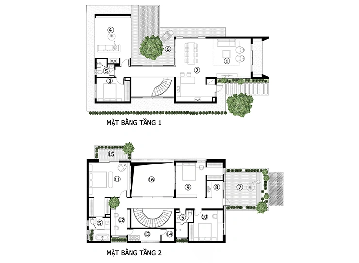 Phương án 3: Không gian mở hoàn toàn, liên thông khách - ăn - bếp