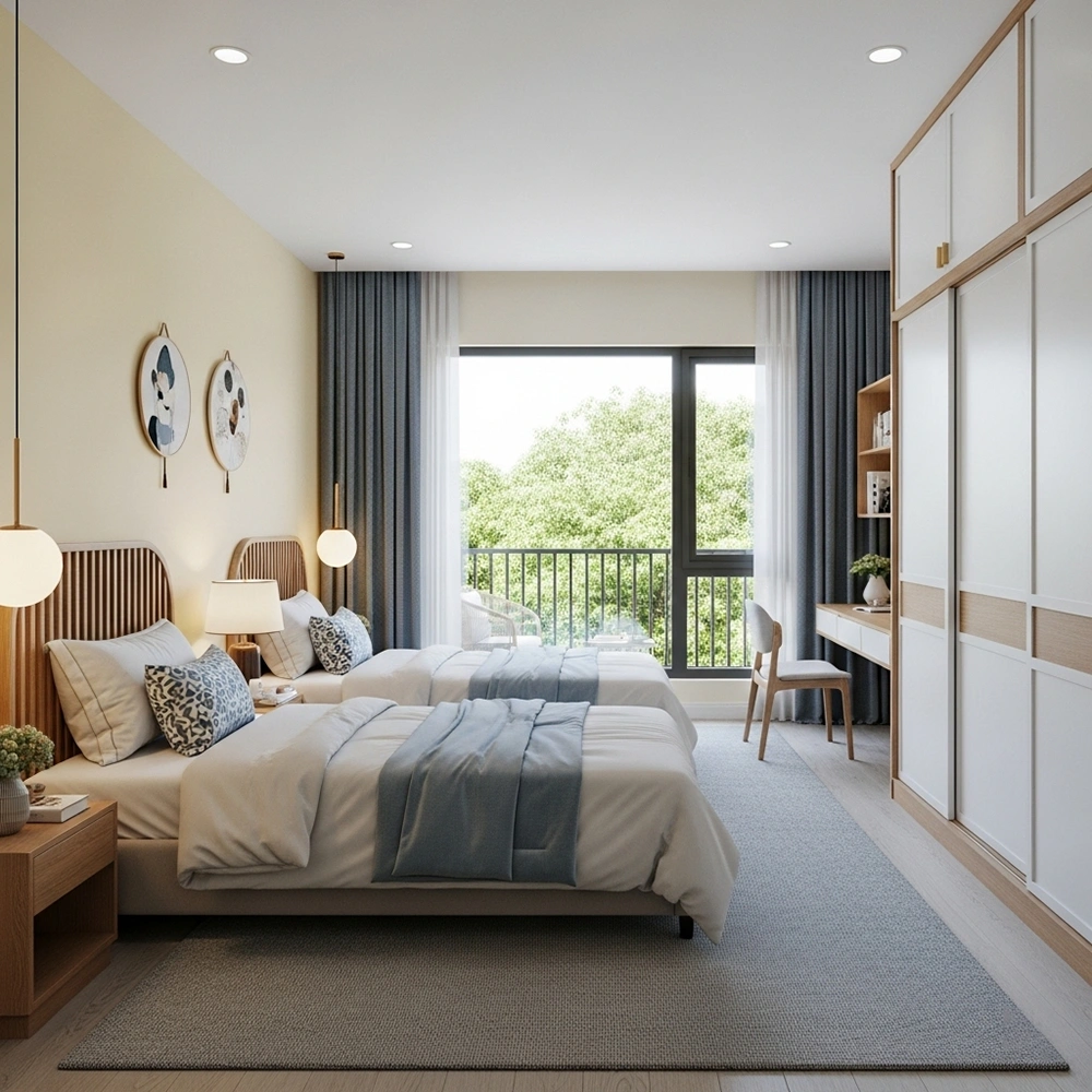 Mẫu thiết kế nội thất phòng ngủ bé gái dành cho 2 người.
