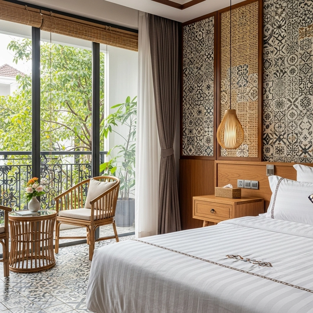 Phòng ngủ phong cách indochine cho nhà phố