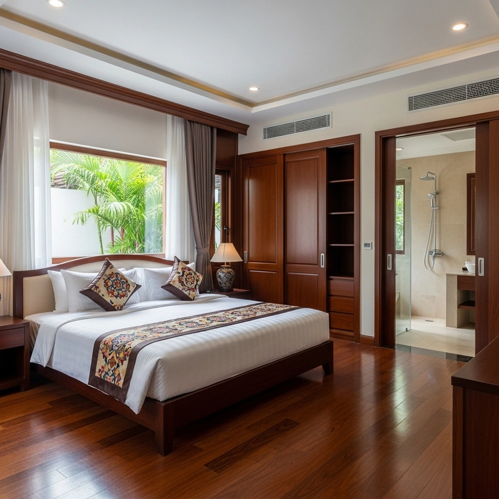 Thiết kế phòng ngủ Master phong cách indochine trong Biệt thự