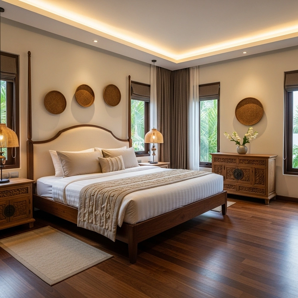 Thiết kế phòng ngủ Master phong cách indochine trong Biệt thự