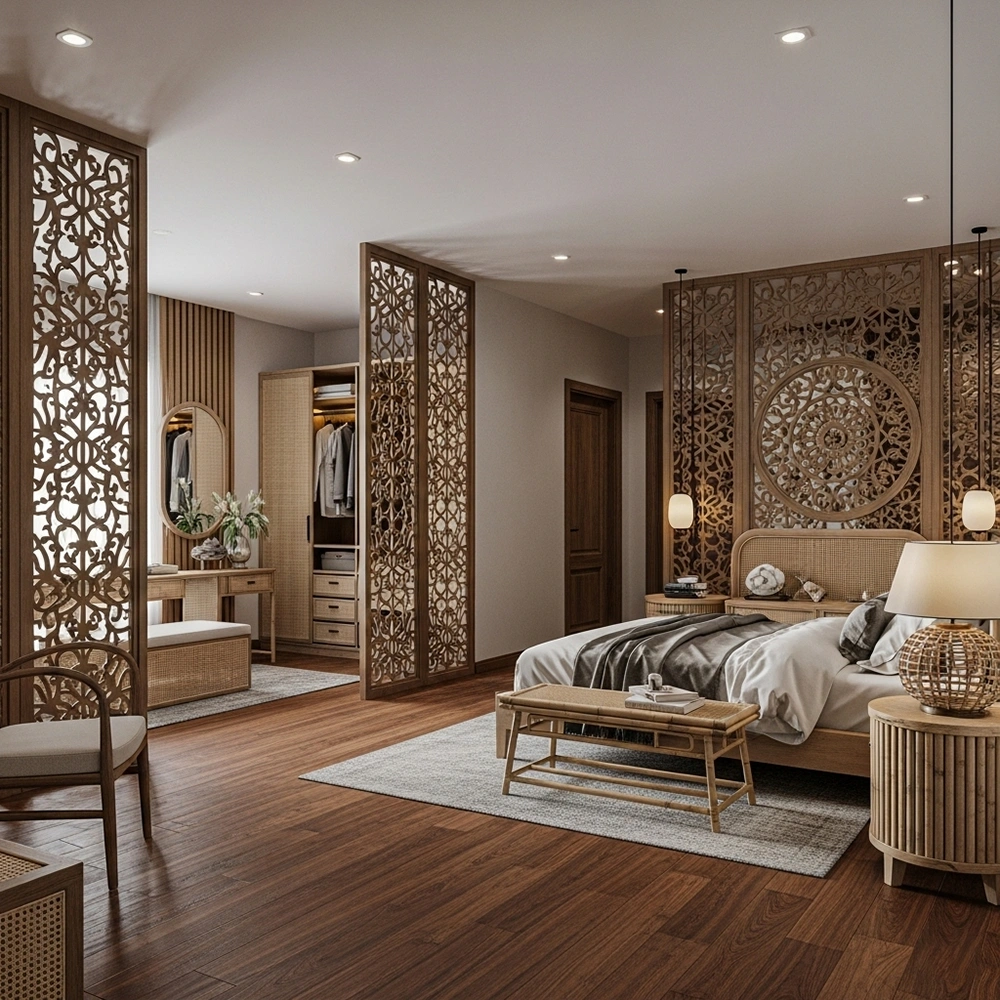 Thiết kế có phòng thay đồ, sử dụng vách ngăn trang trí