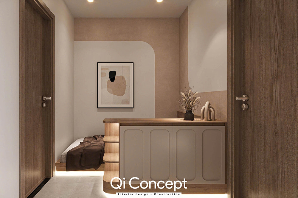 Giường bục đa năng trong phòng ngủ nhỏ của thiết kế chung cư Tara Residence 3PN.