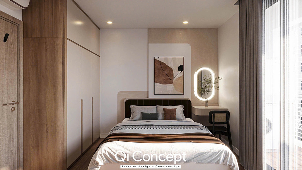Thiết kế nội thất phòng ngủ master trong căn hộ chung cư Tara Residence 3PN.