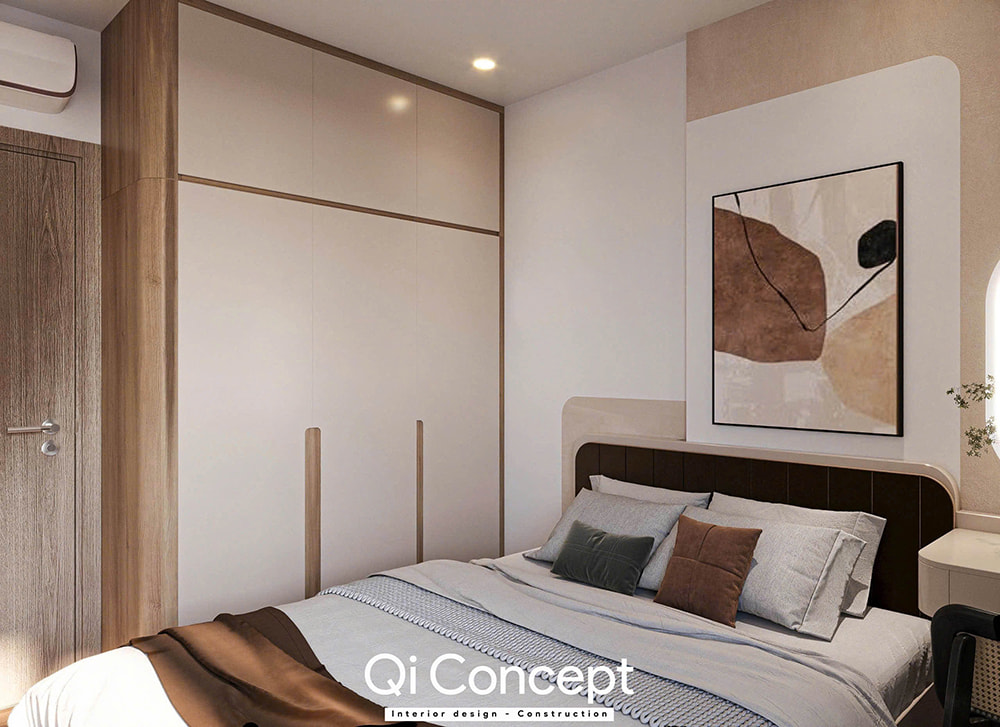 Tủ quần áo kịch trần trong thiết kế phòng ngủ chung cư Tara Residence 3PN.