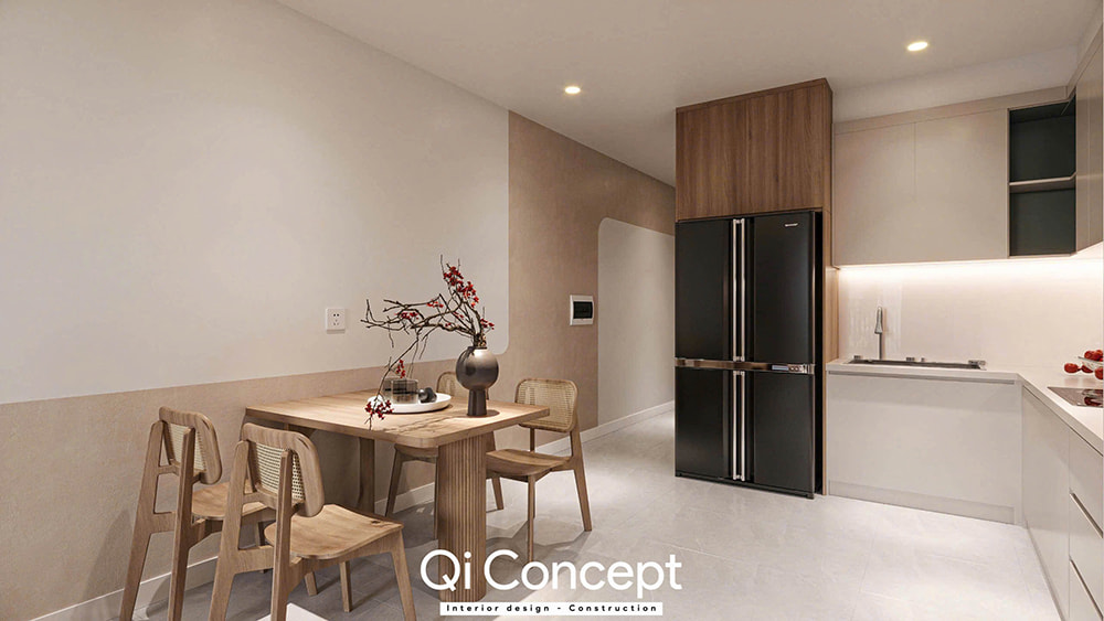 Thiết kế khu vực bếp và bàn ăn của căn hộ Tara Residence 3PN.
