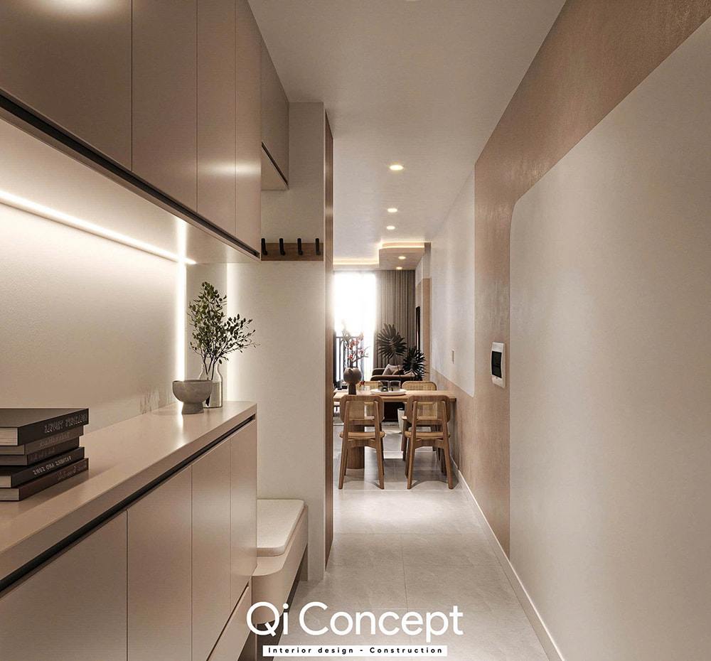 Thiết kế hành lang và tủ giày thông minh trong căn hộ chung cư Tara Residence 3PN.