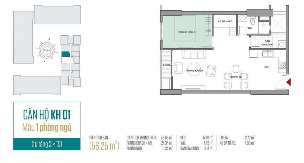 Đánh giá ưu nhược điểm mặt bằng điển hình căn hộ Tara Residence 1 phòng ngủ