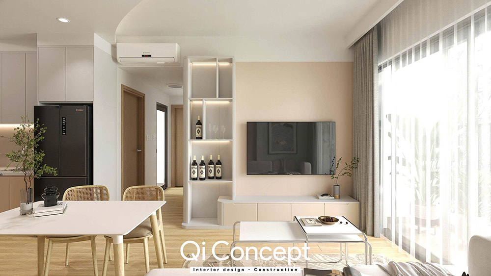 Khu vực tivi trong mẫu thiết kế nội thất căn hộ Imperial Place 2PN.