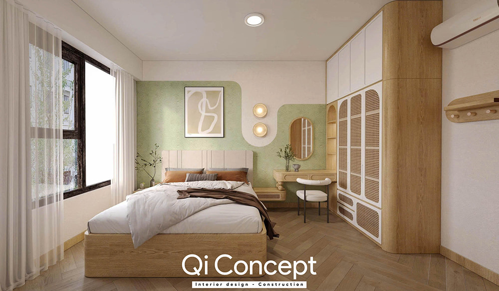Phòng ngủ thứ hai trong mẫu thiết kế nội thất chung cư Imperial Place 3PN.