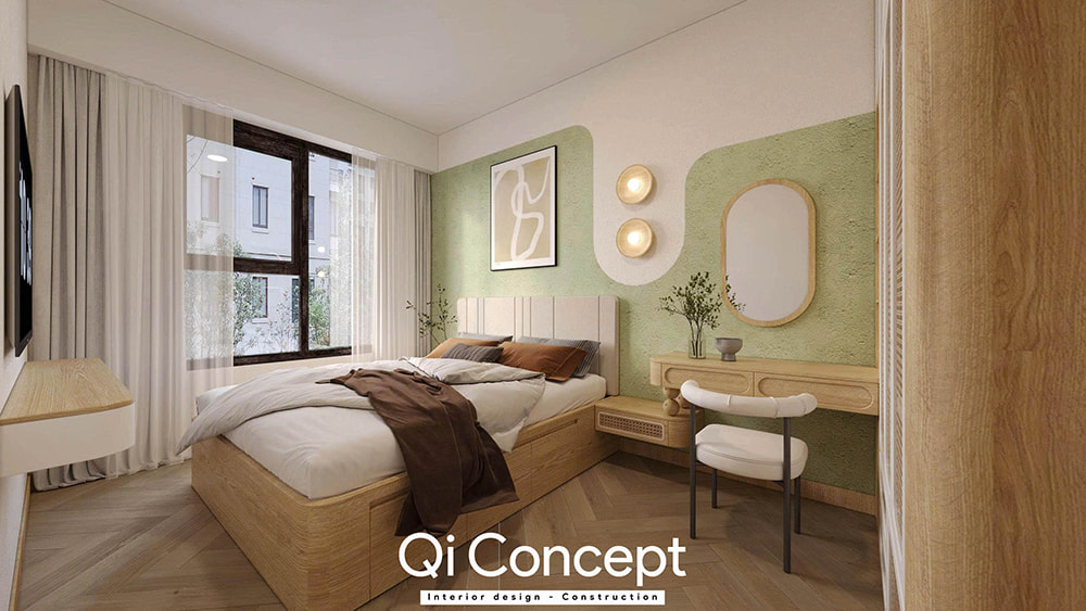 Bàn trang điểm trong phòng ngủ của mẫu thiết kế nội thất chung cư Imperial Place 3PN.