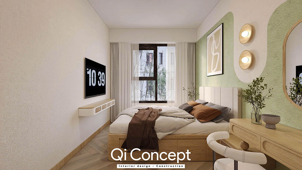 Bố trí tivi trong phòng ngủ của mẫu thiết kế nội thất chung cư Imperial Place 3PN.