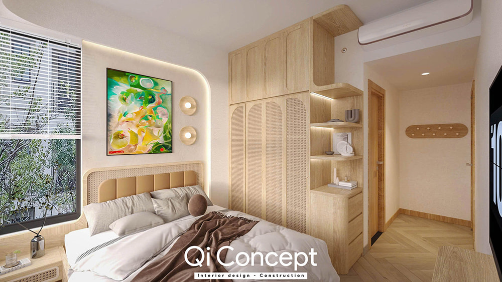 Phòng ngủ master trong mẫu thiết kế nội thất chung cư Imperial Place 3PN.