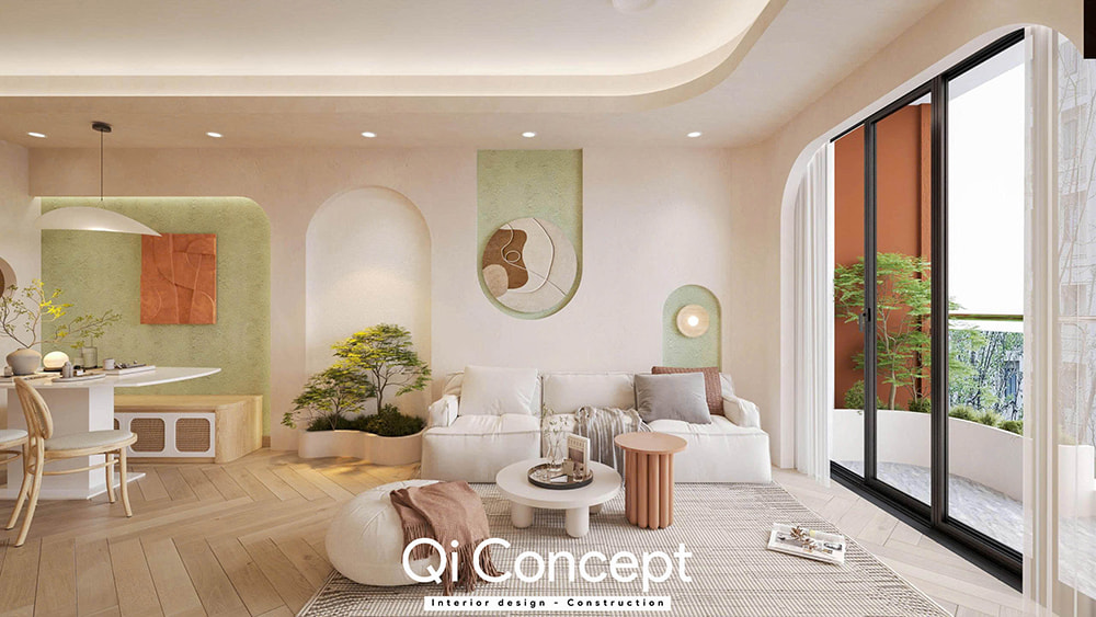 Không gian phòng khách trong mẫu thiết kế nội thất chung cư Imperial Place 3PN.