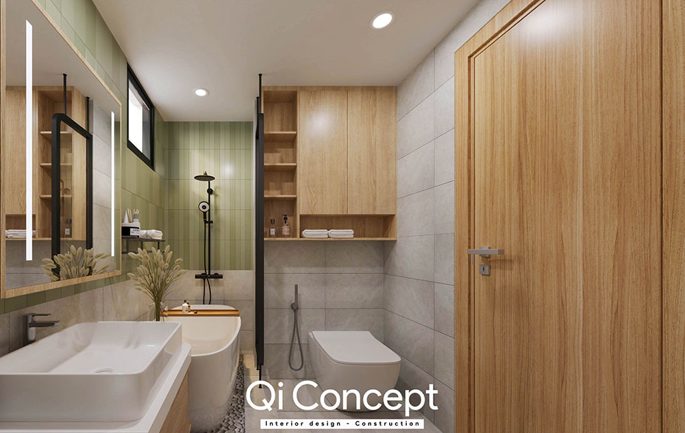 Bố trí nội thất phòng tắm trong mẫu thiết kế nội thất chung cư Imperial Place 3PN.