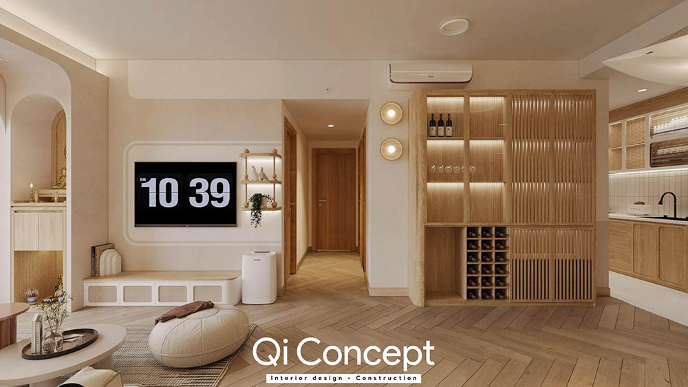 Tủ rượu trang trí trong mẫu thiết kế nội thất chung cư Imperial Place 3PN.