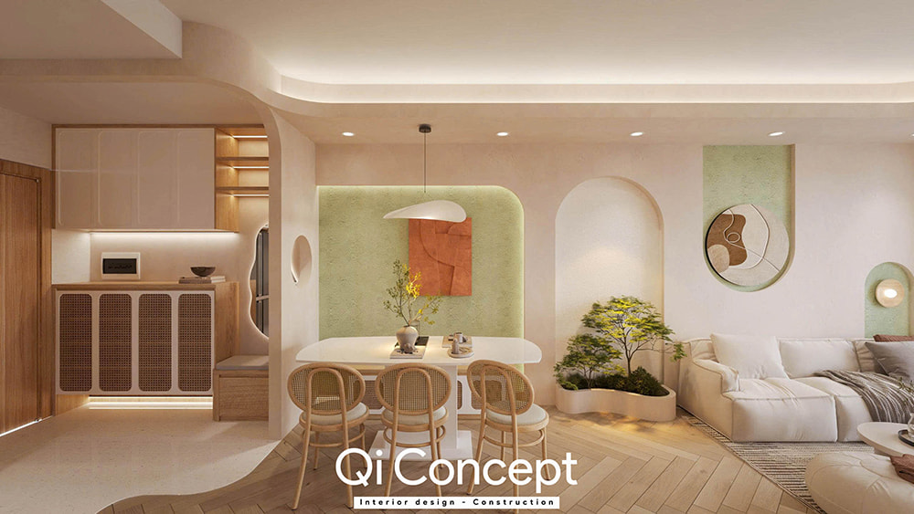 Khu vực bàn ăn trong mẫu thiết kế nội thất chung cư Imperial Place 3PN.