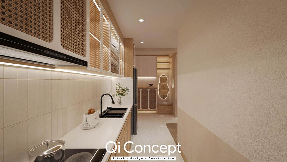 Tủ bếp chữ I trong mẫu thiết kế nội thất chung cư Imperial Place 3PN.