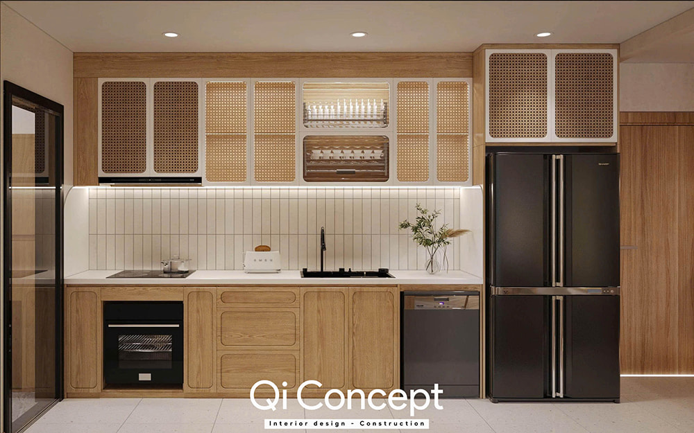 Không gian bếp trong mẫu thiết kế nội thất chung cư Imperial Place 3PN.